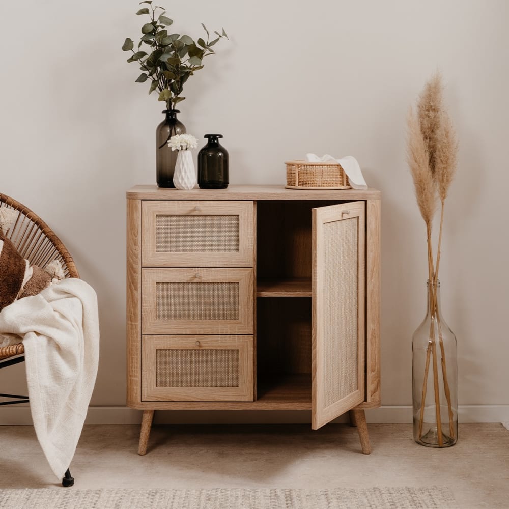 Petit buffet KUTA tiroirs ouverts