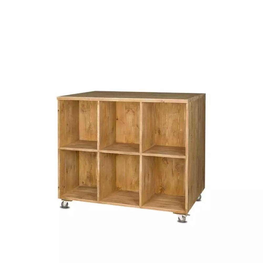 Buffet îlot TRADIS double face en pin massif 119 cm avec 12 casiers