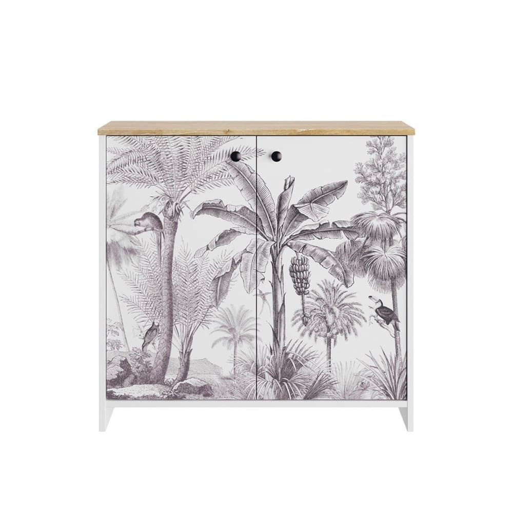 Petit buffet d'entrée MOTOCO blanc 80 cm à motif jungle imprimé