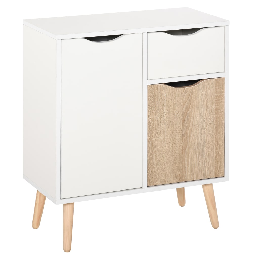 Petit buffet scandinave HOMCOM blanc et chêne 60 cm à 2 portes