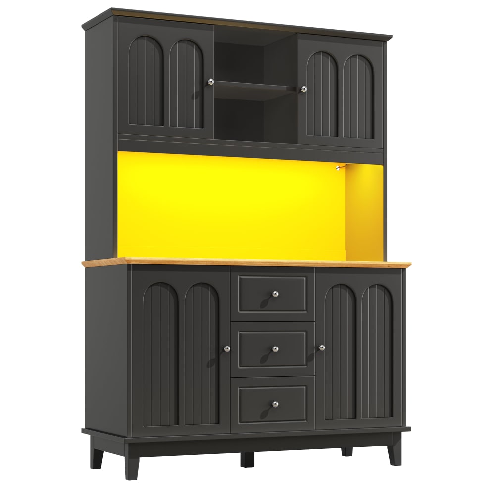 Vaisselier arché URBAN MEUBLE noir et bois 120 cm avec 4 portes 3 tiroirs et LED