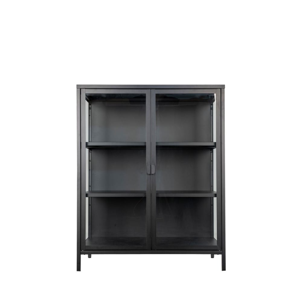 Buffet vaisselier vitrine BRISBANE en verre et métal noir 80 cm